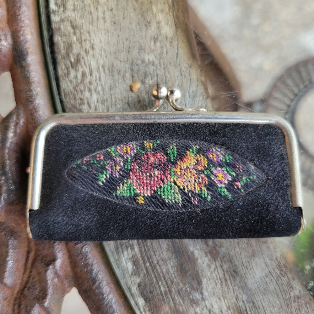 Vintage manicure set in tiny brocade purse, made Germany.